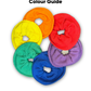 Colour options for made-to-order beanie: red, orange, yellow, green, blue and purple (shown as scrunchies)