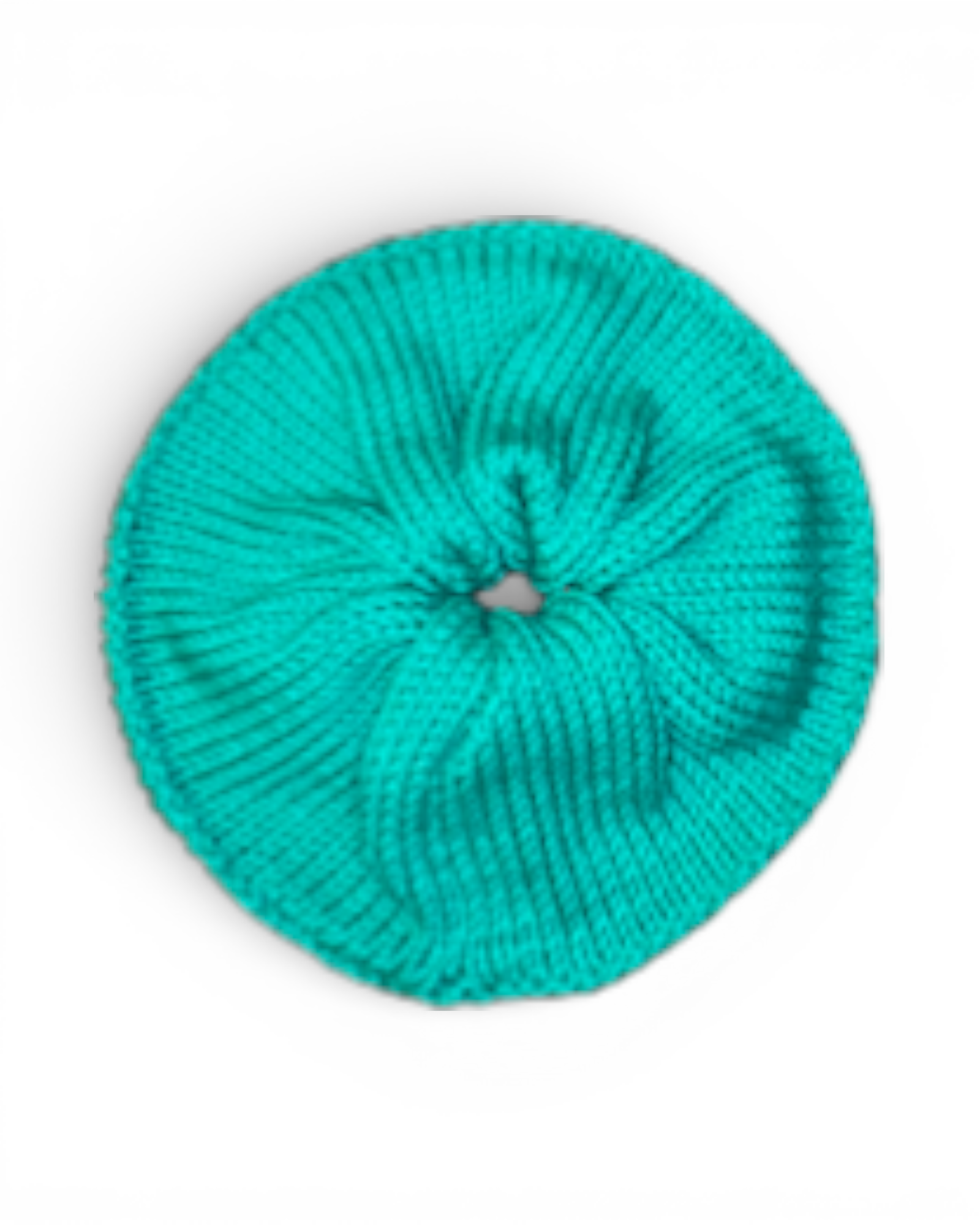 Green knit scrunchy on a white background