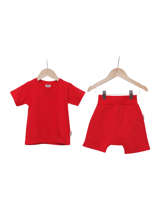 Eco-Friendly and Ultra-Soft Red T-Shirt and Shorts Co-Ord Set - Hues Clothing