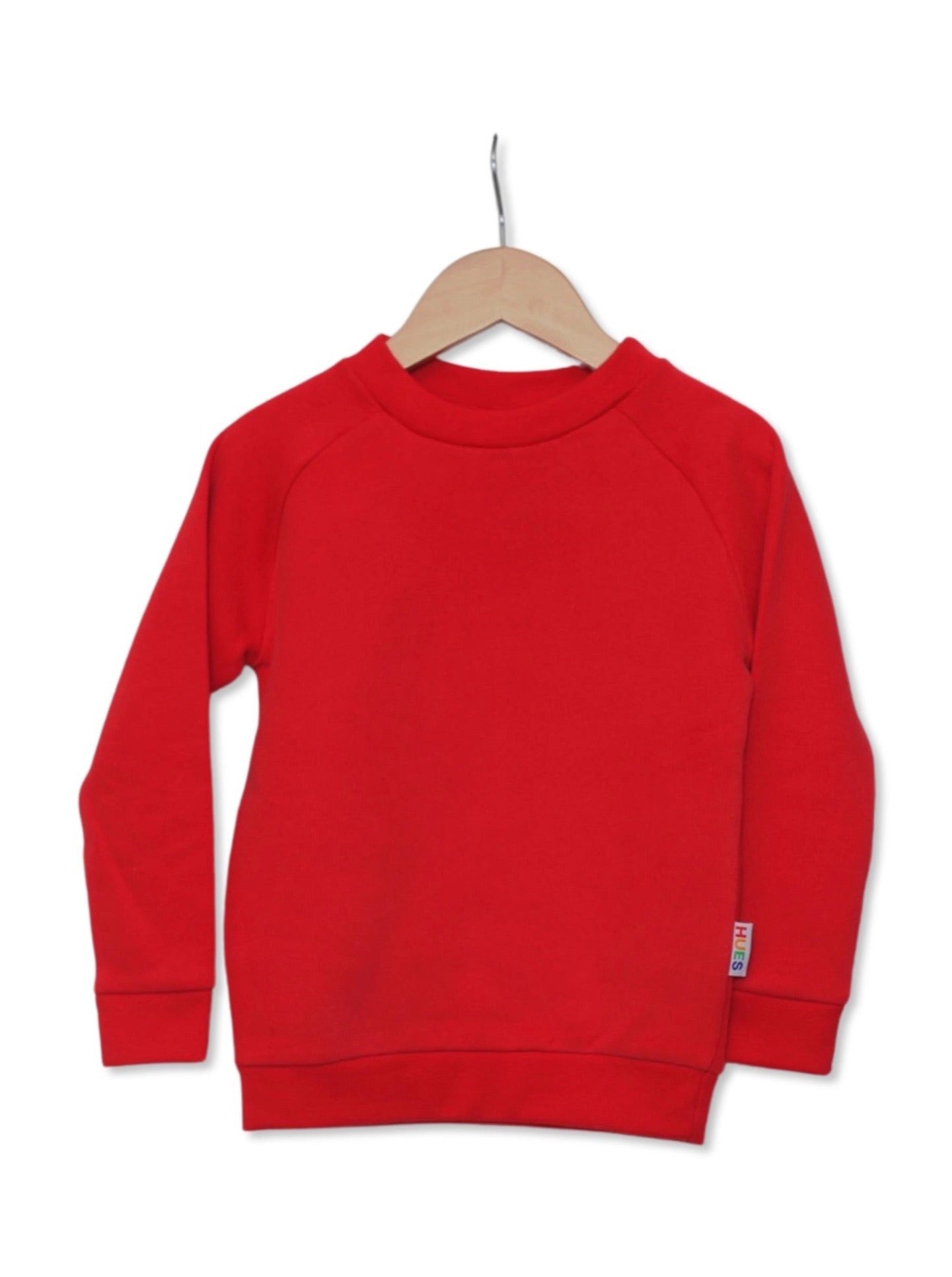 Kids Unisex Red Jumper Front View- Hues Clothing