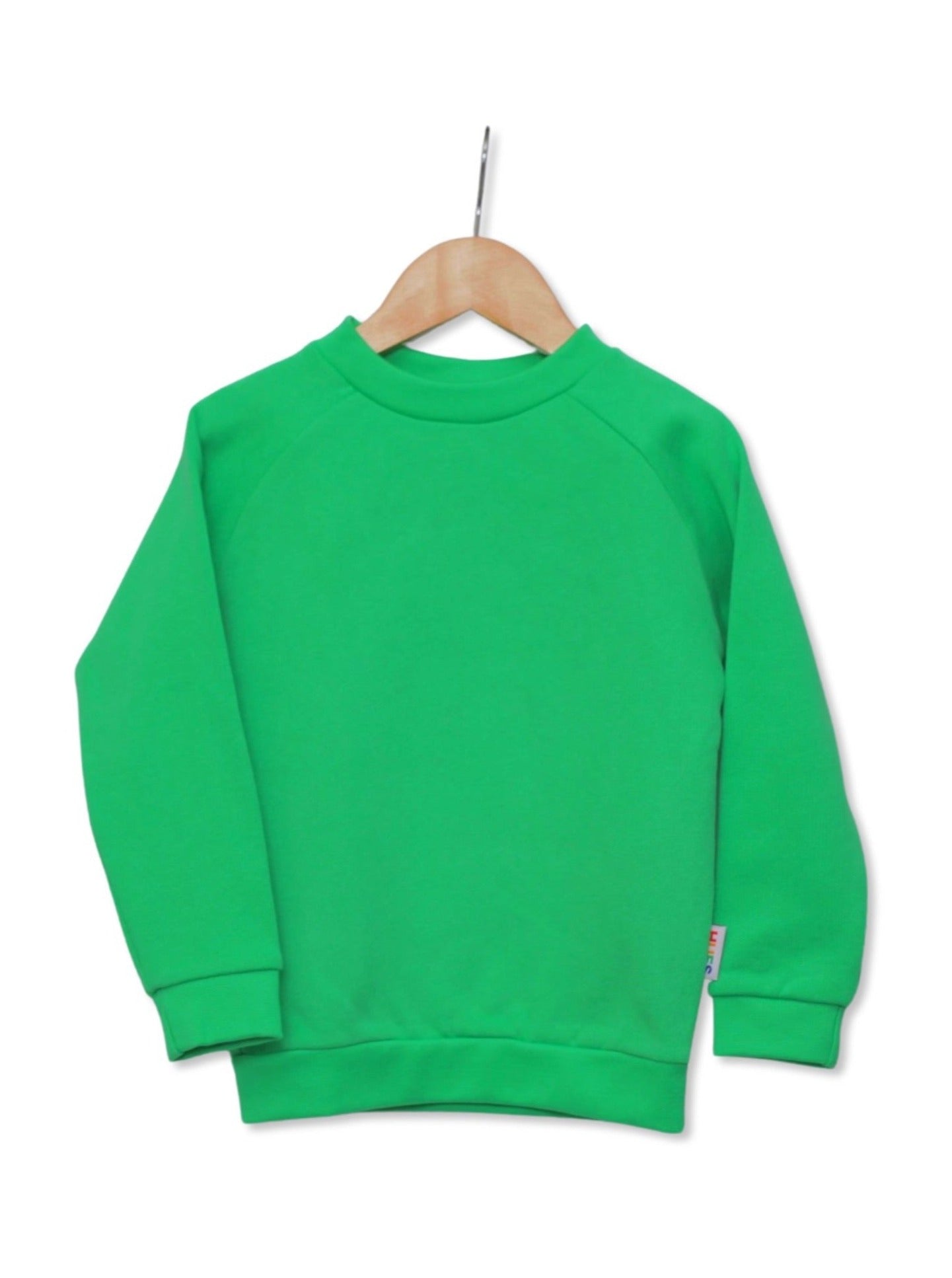 Kids Green Unisex Jumper Front View- Hues Clothing