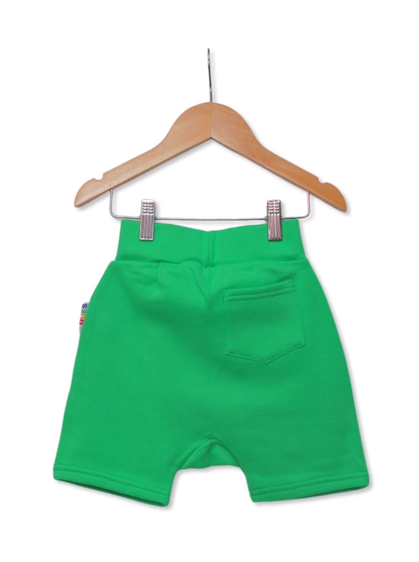 Kids Unisex Green Shorts Back View - Hues Clothing