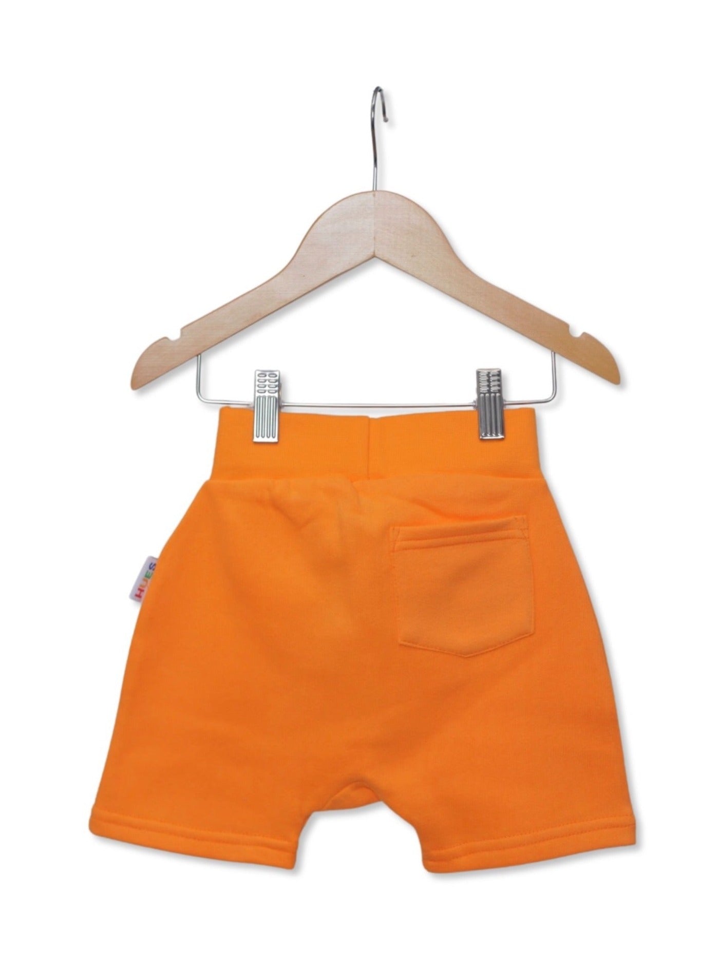 Kids Unisex Orange Shorts Back View- Hues Clothing