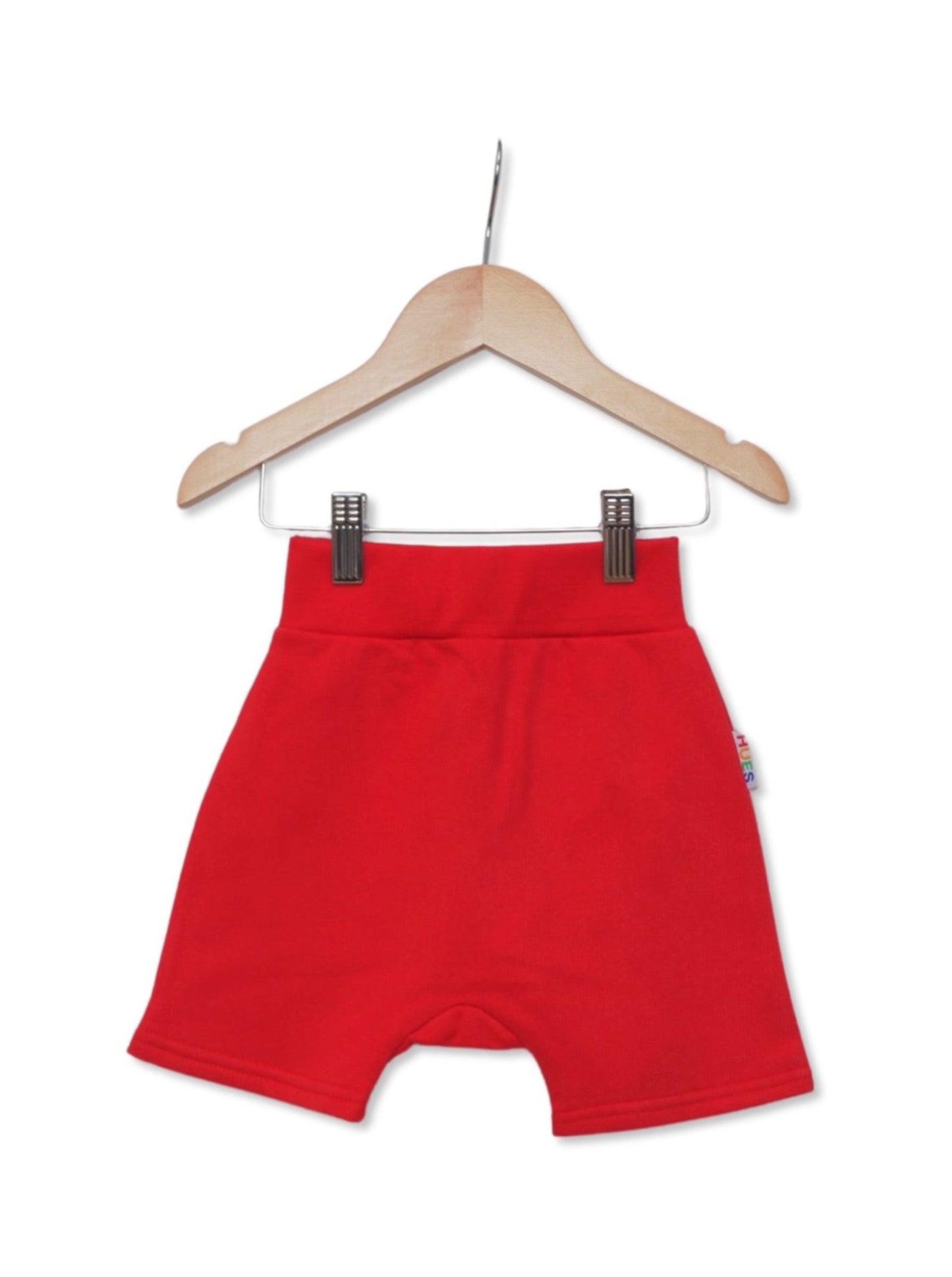 Kids Red Unisex Shorts Front View- Hues Clothing