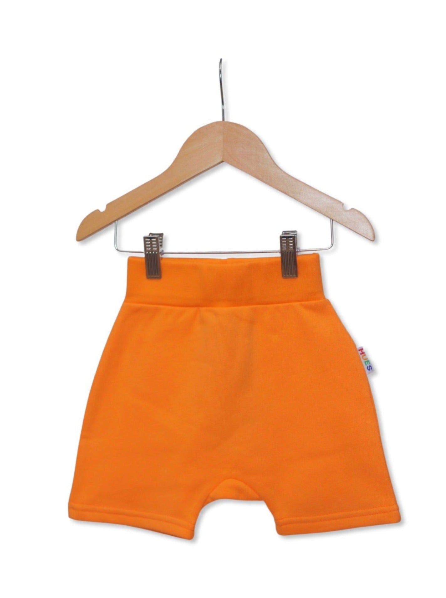 Kids Unisex Orange Shorts Front View - Hues Clothing