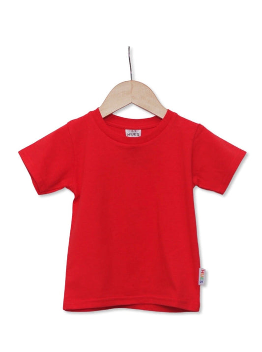 Kids Unisex Red T-shirt Front View - Hues Clothing