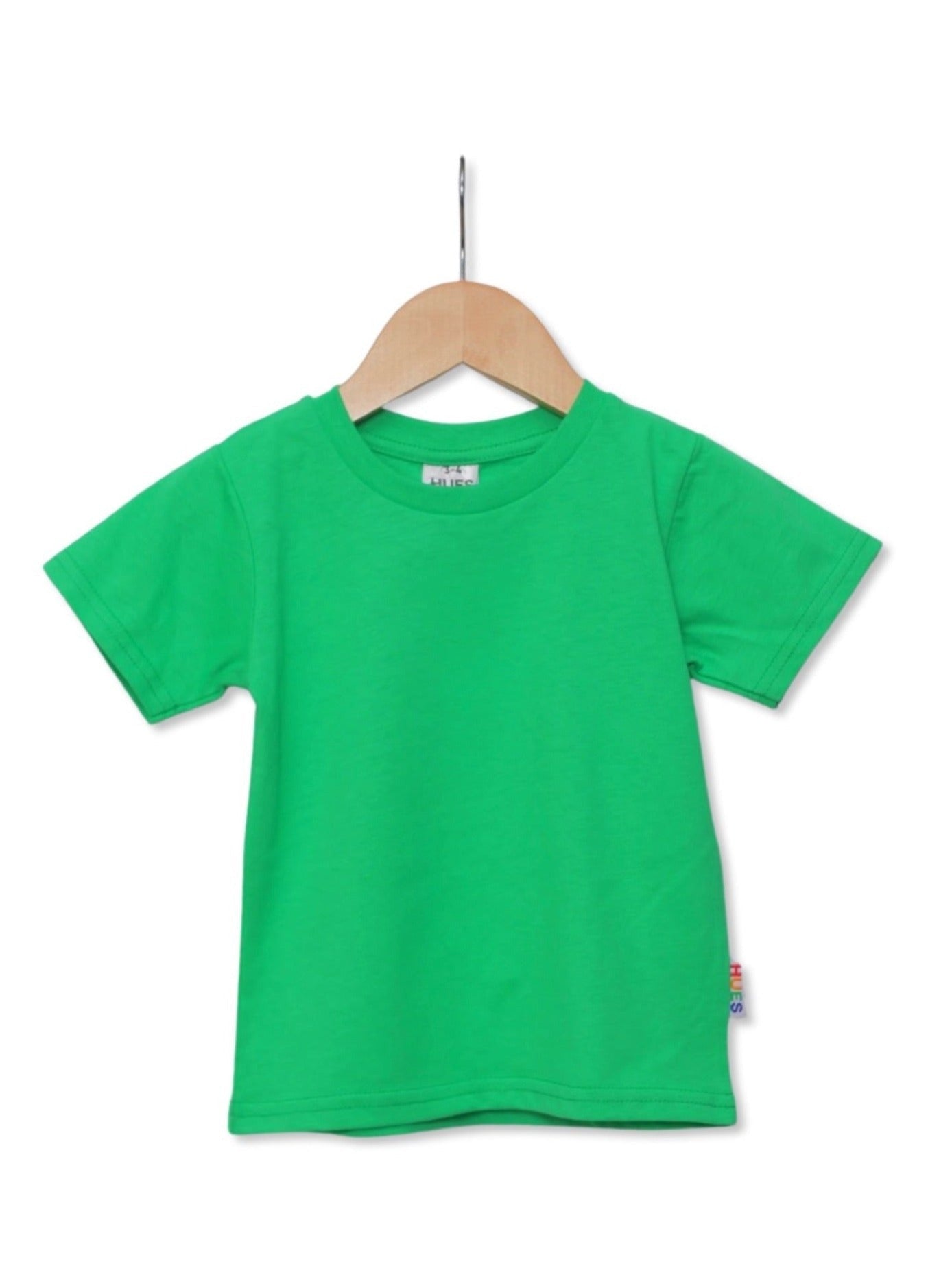 Kids Unisex Green T-shirt Front - Hues Clothing