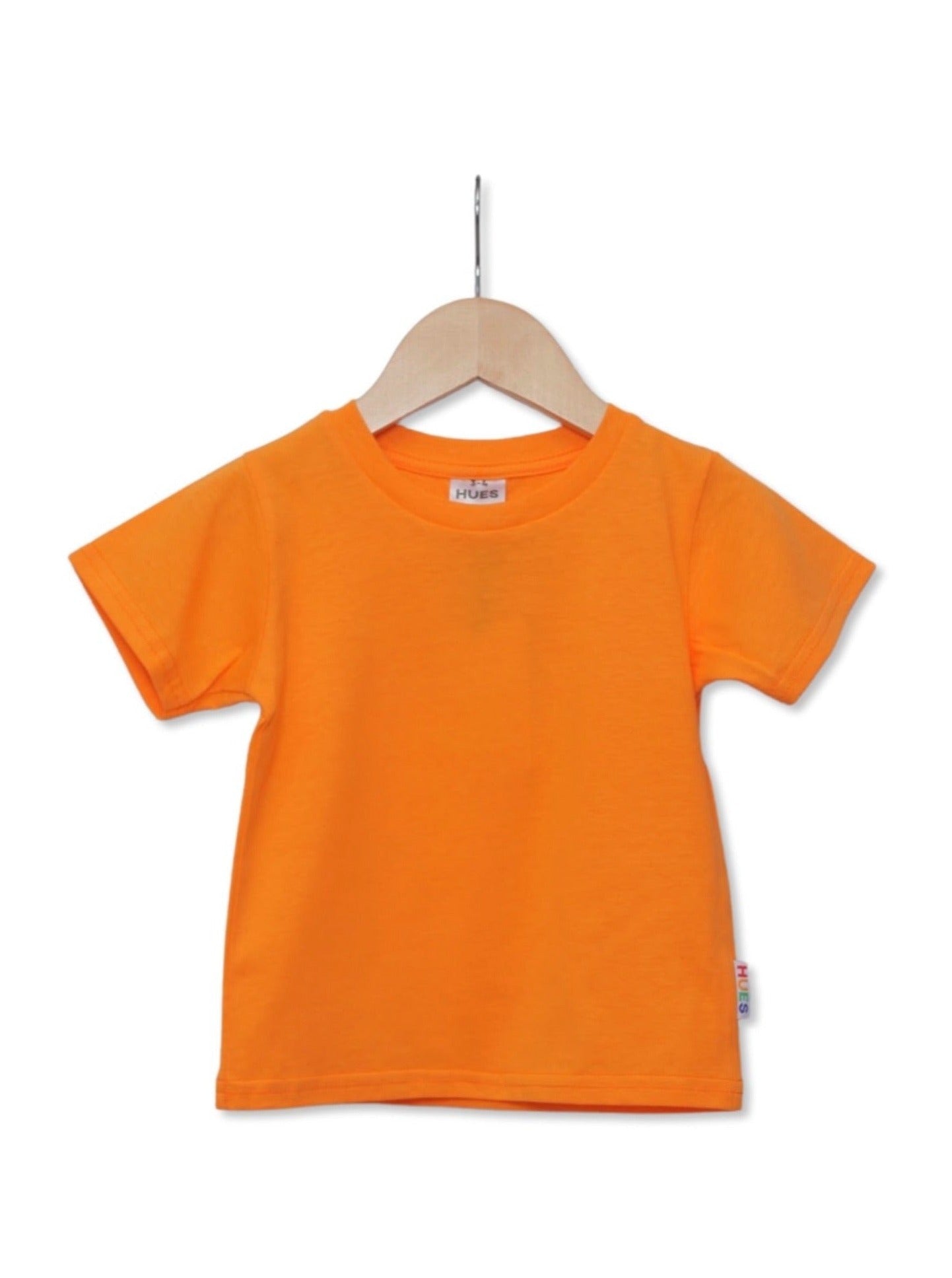 Kids Unisex Orange T-shirt Front View - Hues Clothing