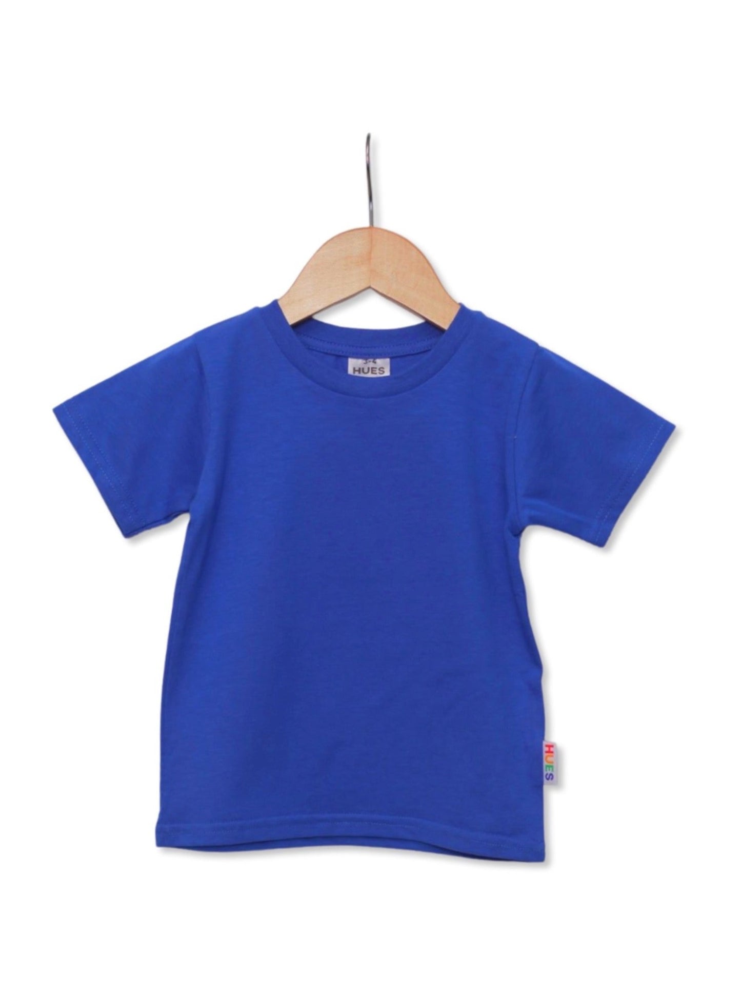 Kids Unisex Blue T-shirt Front View - Hues Clothing